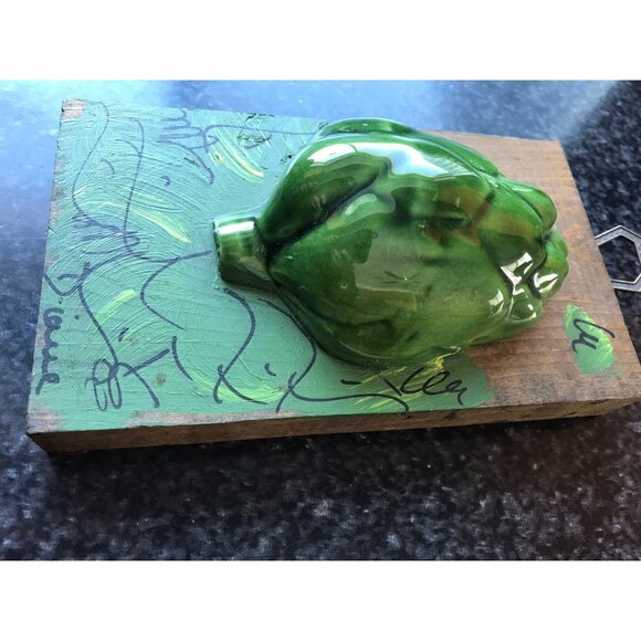 Vintage 1970's Handmade Artichoke Relief Folk Art On Wood Wall Sculpture Signed - Picture 6 of 10